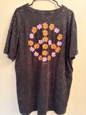 PINK Victoria's Secret | Black Mineral-Wash Tee with Floral Peace Graphic NWT
